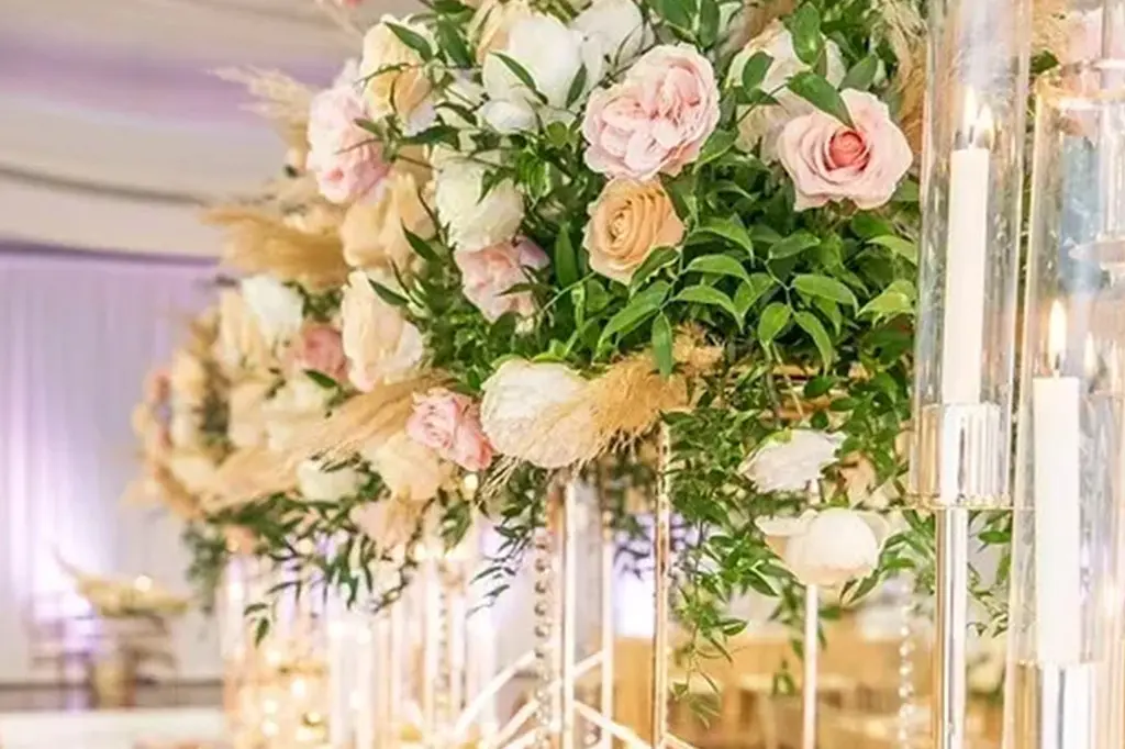 A close up of flowers on display in a room